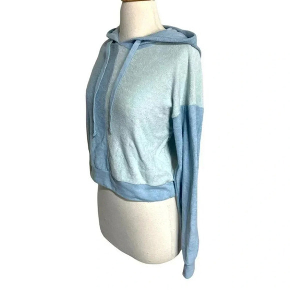 Forever 21 S blue color block terry cloth cropped hoodie LNC - Picture 3 of 6